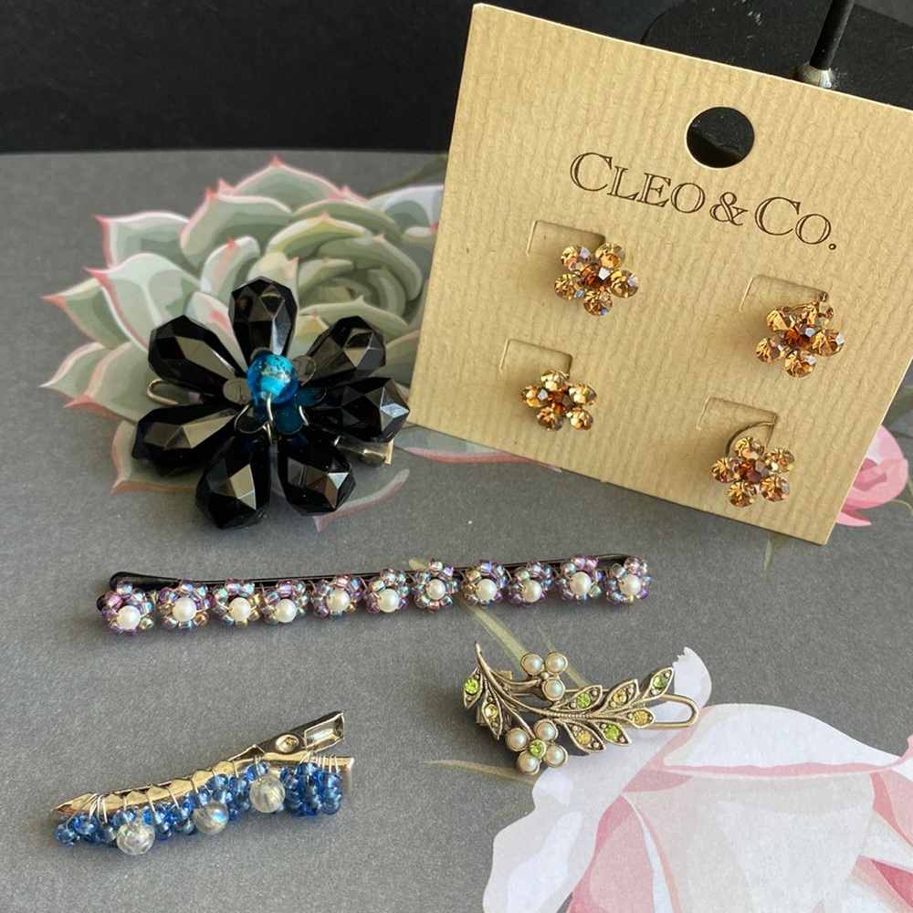 Vintage Style Hair Clip Lot - Cleo & Co Floral Pearl Beaded